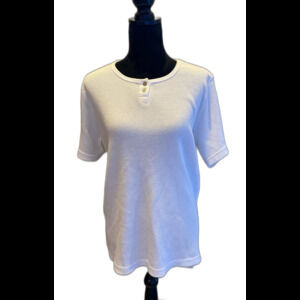 LA Blues Womens Top White Size 18-20 Shirt Stretches Henley  Fabric Short Sleeve